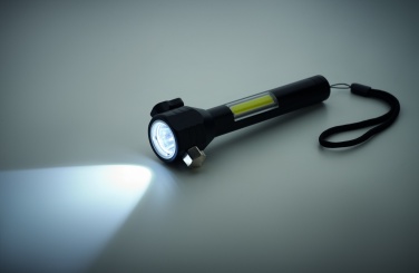 Logotrade promotional merchandise image of: 3-in-1 aluminum flashlight with an emergency hammer and seatbelt cutter, customizable with printing